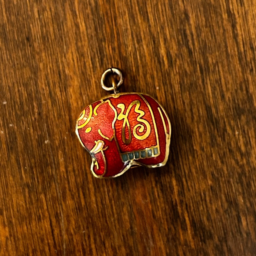 Vintage cloisonne lucky elephant pendant